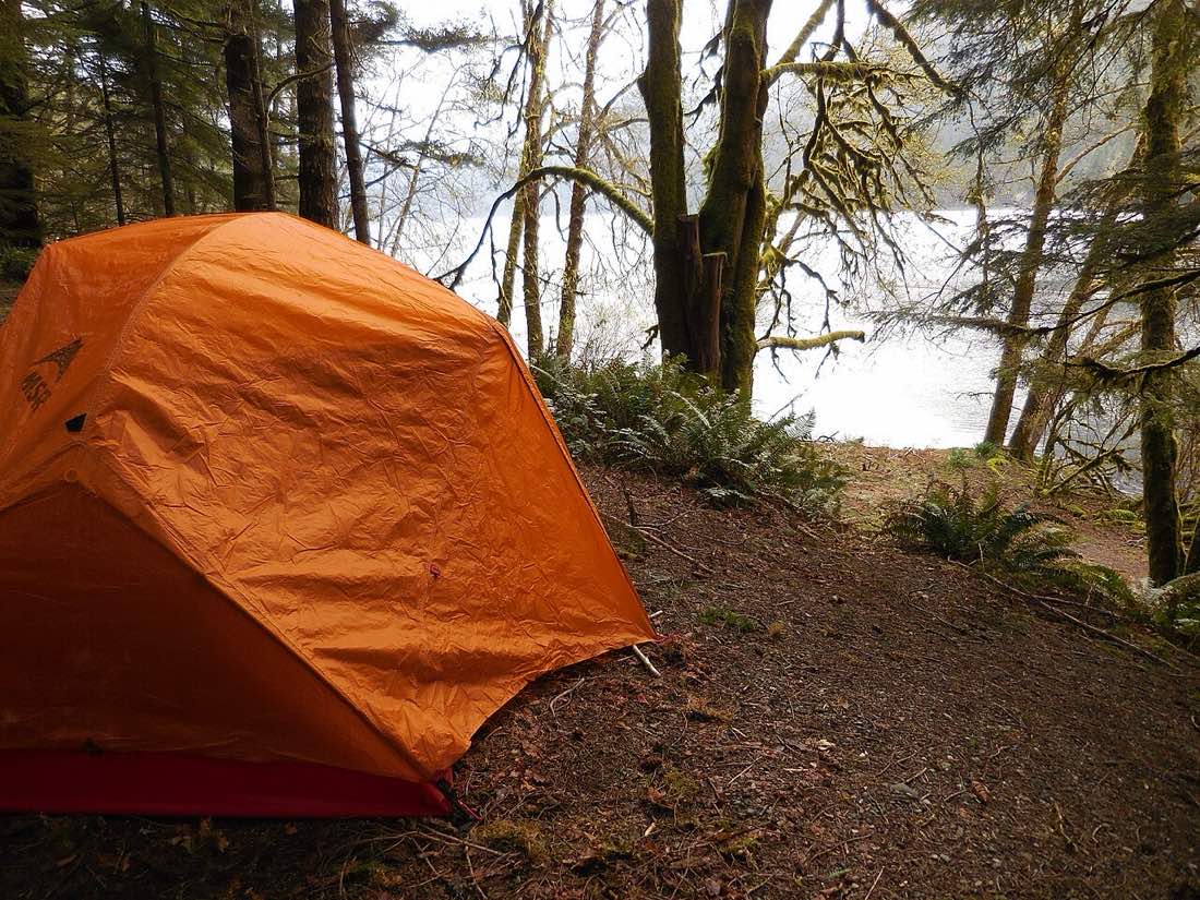 A lakeside campground in the Olympic Mountains