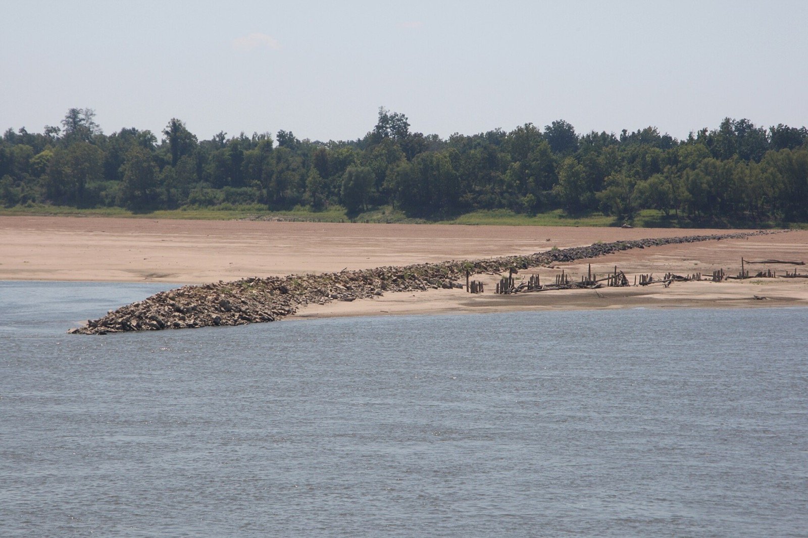 Exposed sand and shoals in the bed of a low river