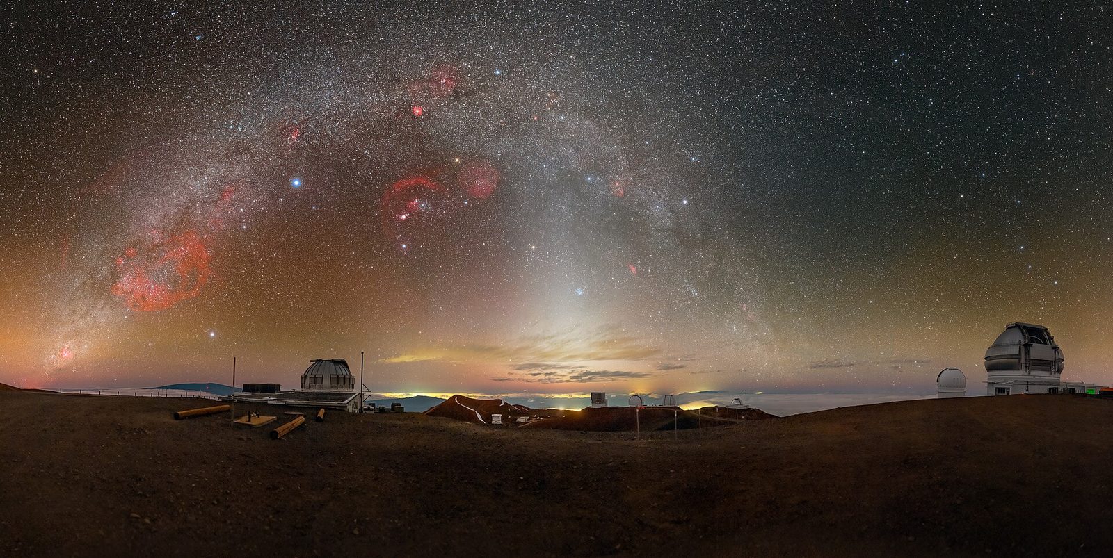 The winter Milky Way arching over the Maunakea observatories, Hawaii
