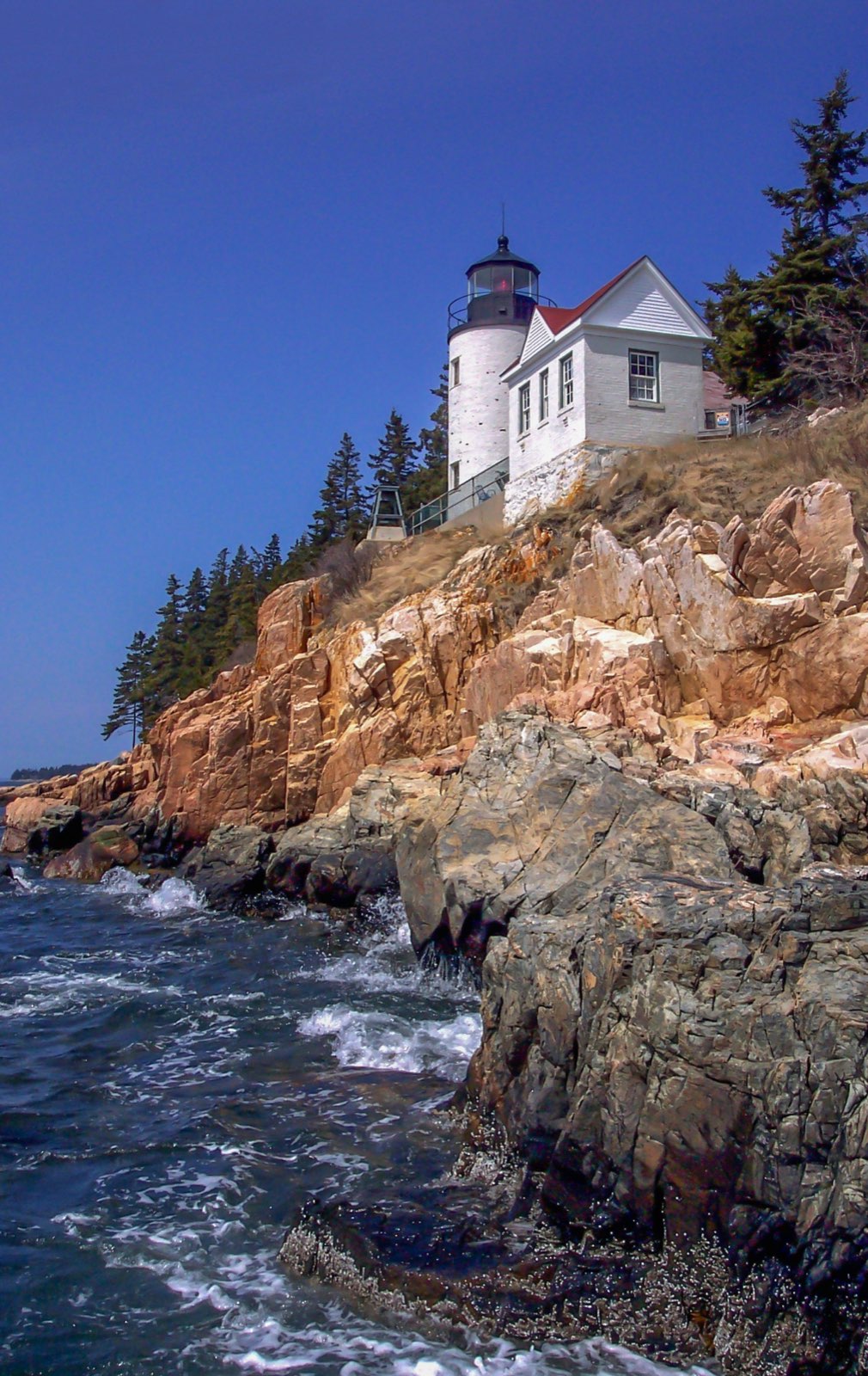 Bass Harbor Head Lighthouse on its pink granite cliff